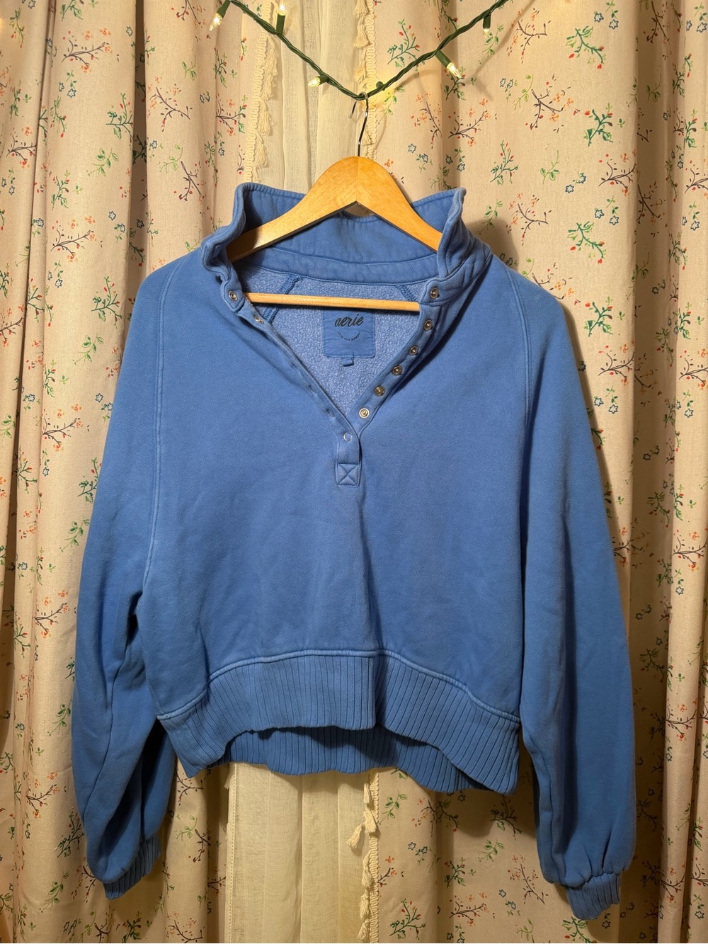 aerie Dusty Blue Snap-Button Funnel Neck Pullover